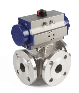 Pneumatic Three Way Flanged Ball Valve